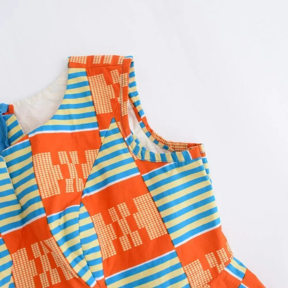 Handmade Orange and Blue Matching Peplum Sleeve  Shirt & Pencil Skirt Set - Picture 6 of 16